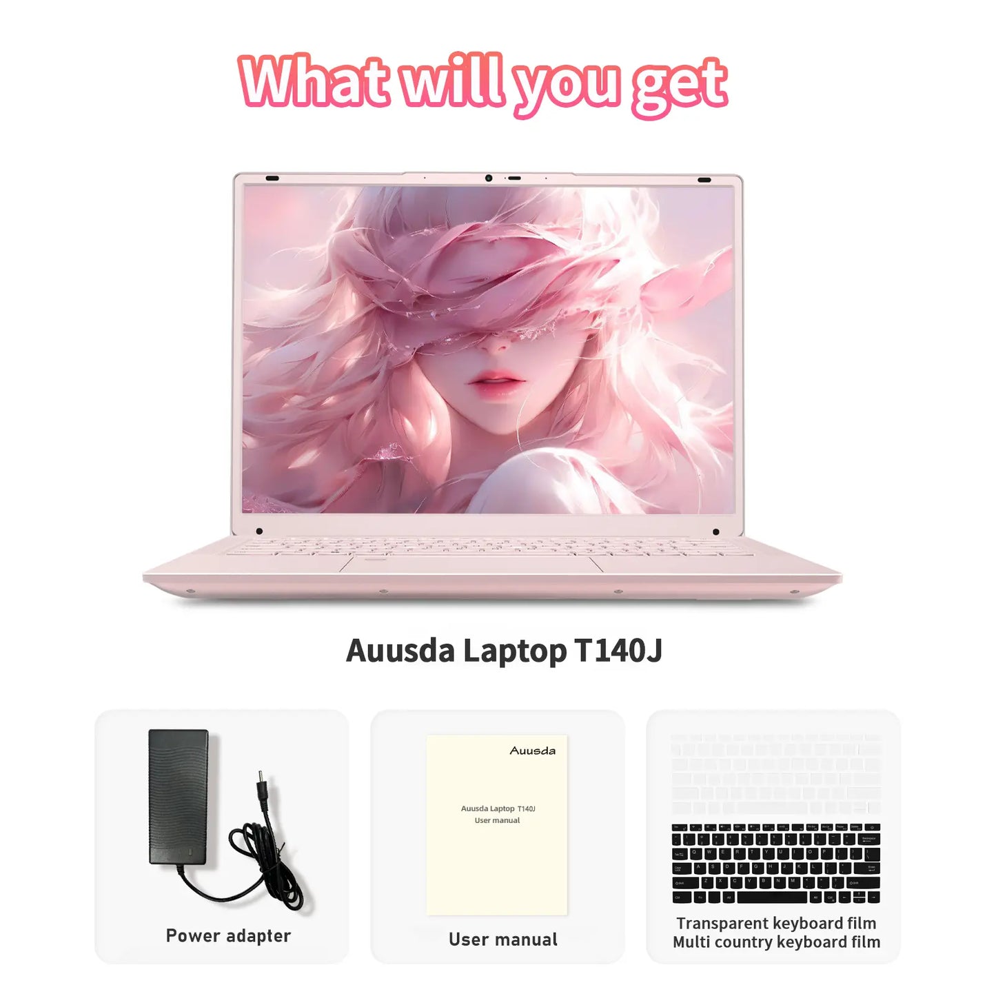 Auusda 14.1" Windows 11 Pro Laptop with Intel Celeron N5105 CPU, 8GB RAM, 256GB SSD, Backlight, Fingerprint, Webcam Switch, Portable Design