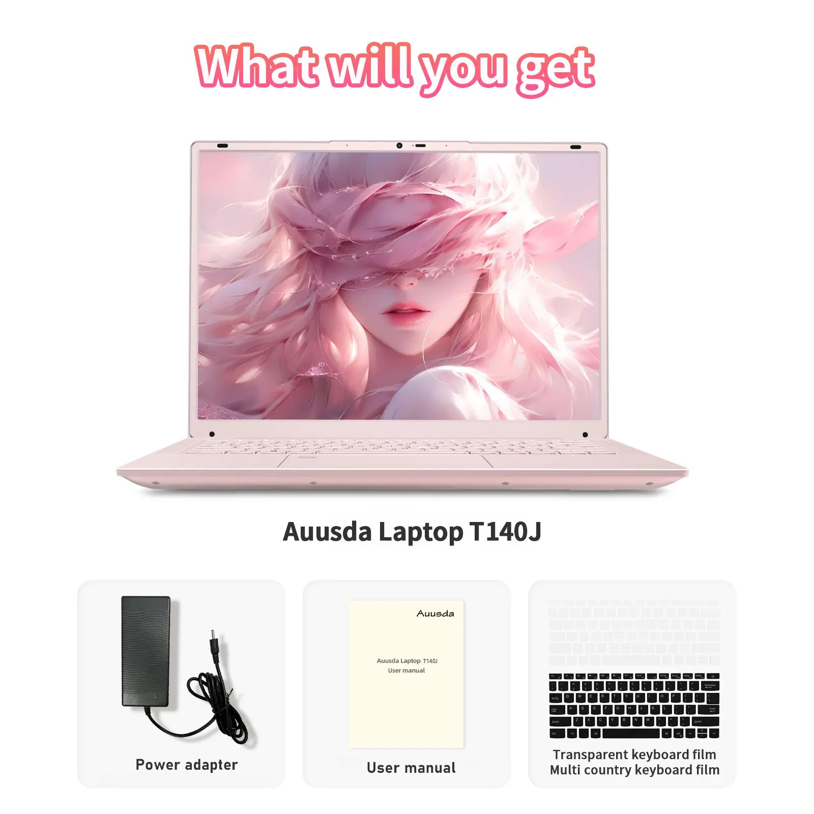 Auusda 14.1" Windows 11 Pro Laptop with Intel Celeron N5105 CPU, 8GB RAM, 256GB SSD, Backlight, Fingerprint, Webcam Switch, Portable Design