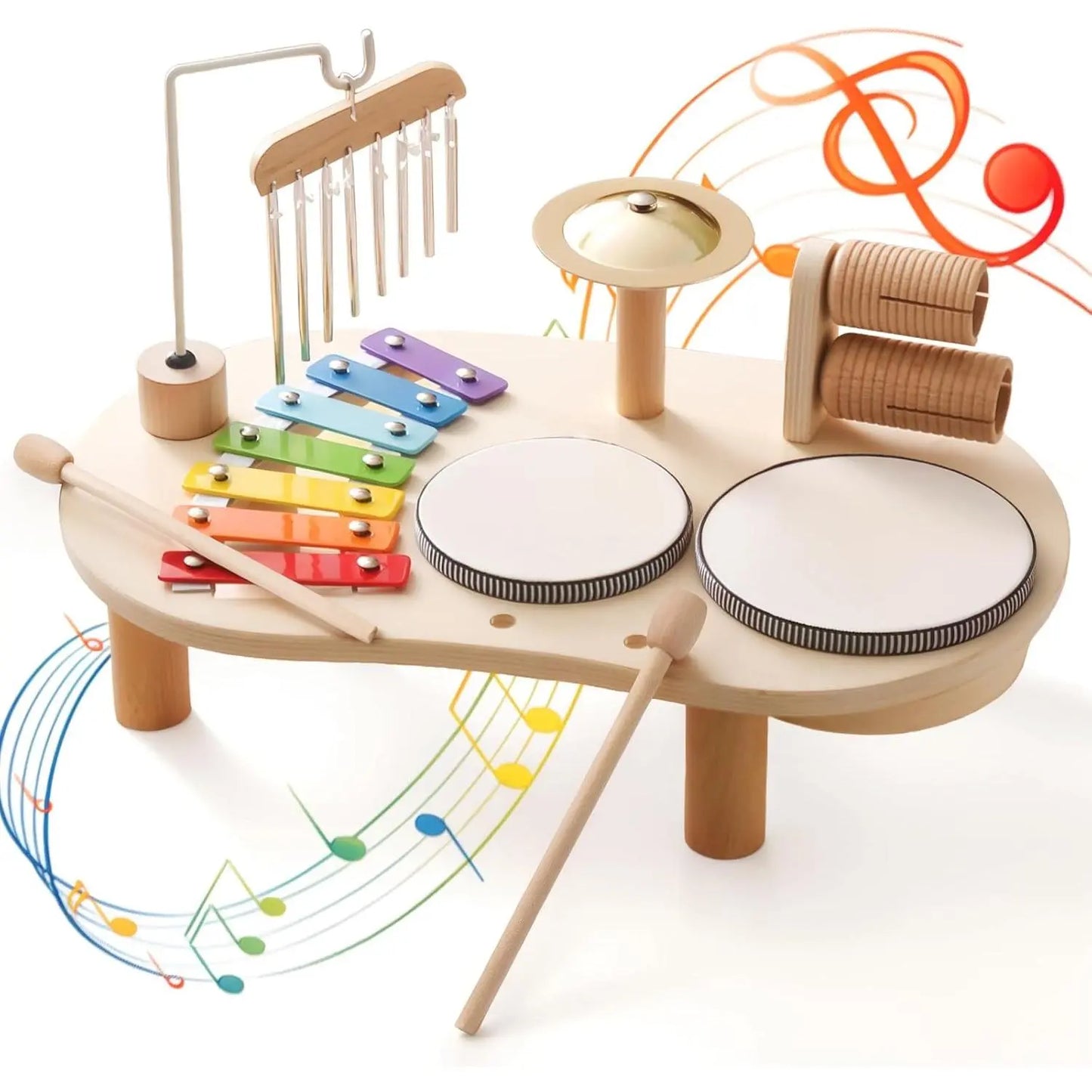 Deluxe Wooden Drum & Xylophone Toy Set for Toddlers - Fun Educational Musical Percussion for Kids Ages 1-3+