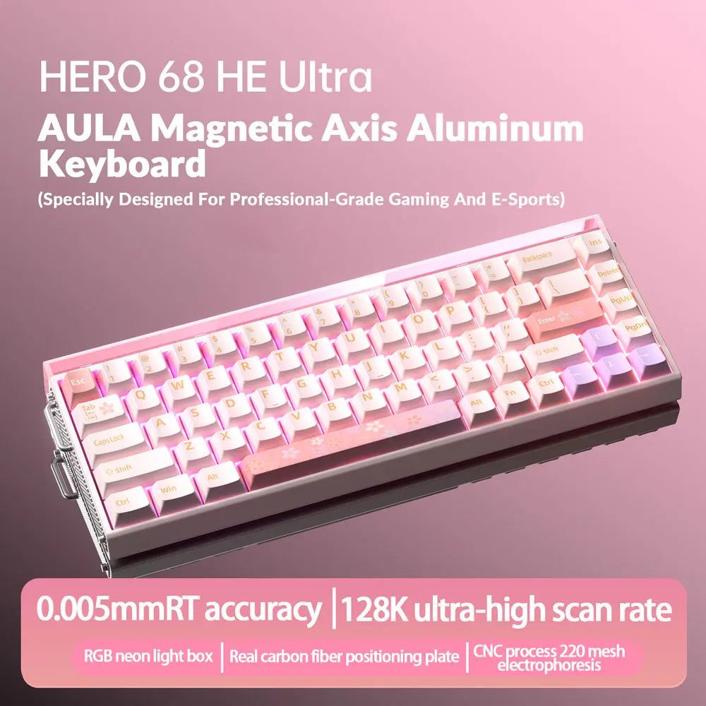 [New]Aula Hero 68 Wired Hall Effect Magnetic Switch Mechanical Gaming Keyboard, Tri-Mode Side Engraved Keycap 65% Layout,Rt 0.01, Extreme Response, RGB Backlit, Web Driver, 8K Returns, Hot Swappable E-Sport Gaming Accessories PC Accessories Computer Perip