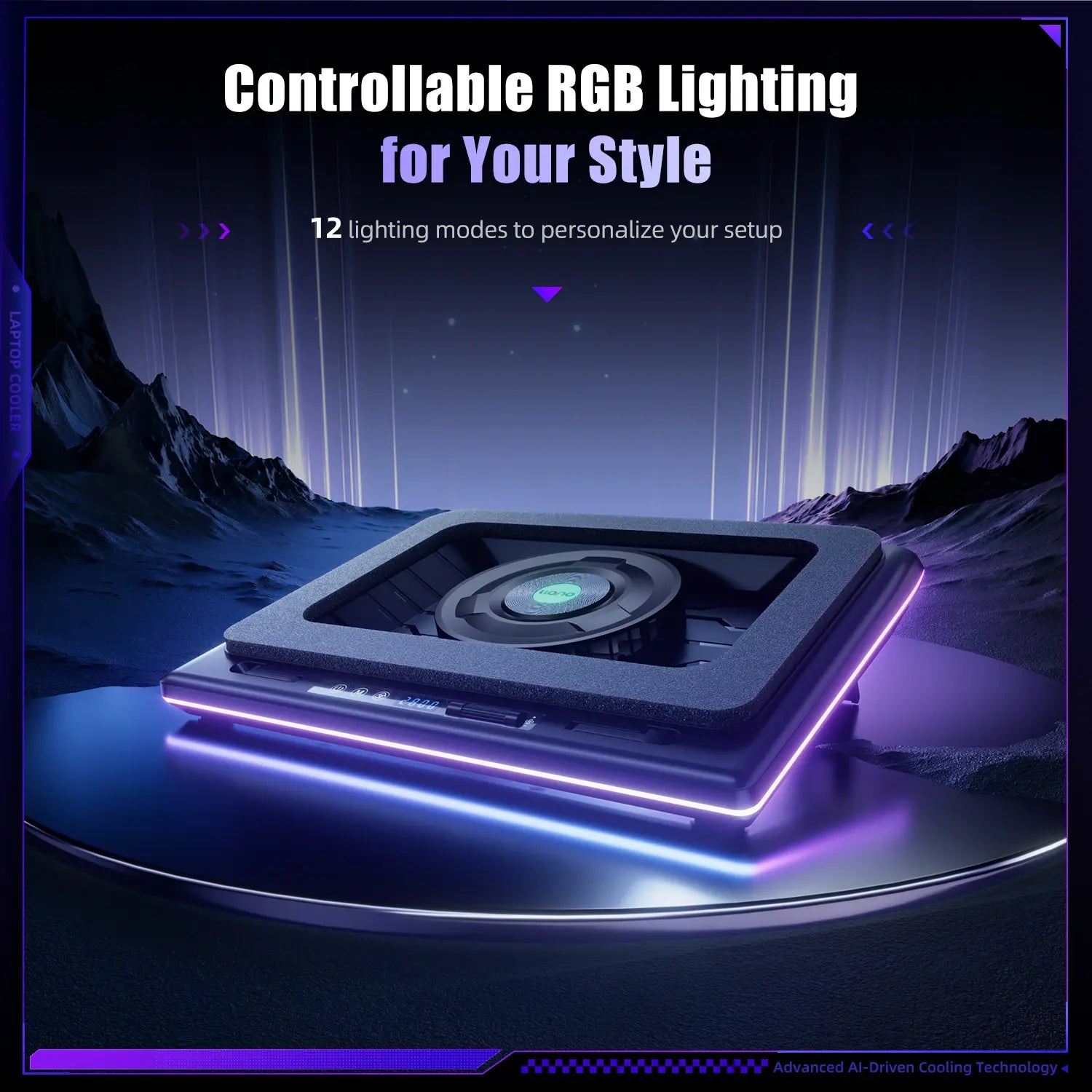 Dealsforyoudays Llano V12 Ultra Laptop Cooling Pad with Smart Software Control, RGB Gaming Laptop Fan Cooler Stand, 5.5" Turbo Fan, Adjustable Speed, 3*USB 3.0 Ports, 3 Height Stands, for 15.6"-21" Laptops Tiktokshopbacktoschool