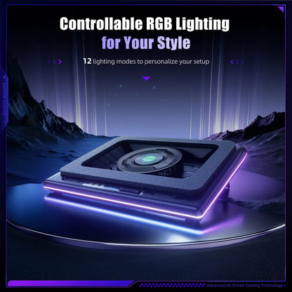 Dealsforyoudays Llano V12 Ultra Laptop Cooling Pad with Smart Software Control, RGB Gaming Laptop Fan Cooler Stand, 5.5" Turbo Fan, Adjustable Speed, 3*USB 3.0 Ports, 3 Height Stands, for 15.6"-21" Laptops Tiktokshopbacktoschool