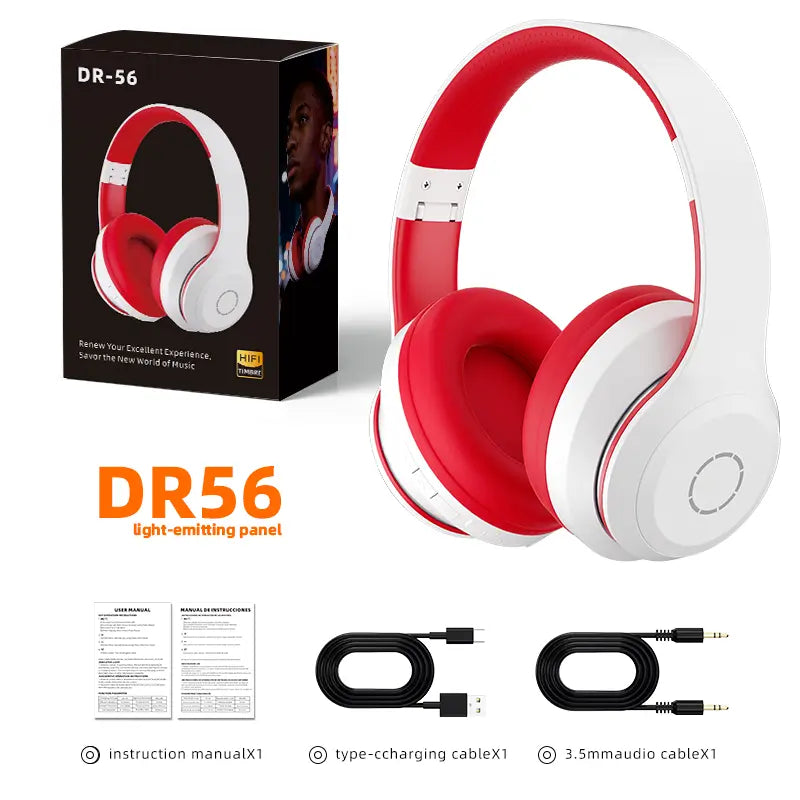 Over-Ear Wireless Bluetooth Headphones LED Light up Hybrid Noise Reduction Hi-Res Audio Deep Bass Hi-Fi Stereo 100H Long Playtime Foldable Lightweight Headset Soft Comfort Earpads Built-In Mic Compatible Ios/Android/Pc for Office Travel Gym Outdoor Black
