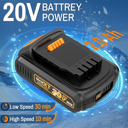 MAXXT 20V Cordless Brushless Motor Leaf Blower - 360CFM, 200MPH Max Speed, 3-Speed Adjustable, 2.0Ah Battery, 30-Minute Runtime, Portable Handheld Electric Tool for Garden, Outdoor Surfaces Cleaning Power Tool Heavy Duty