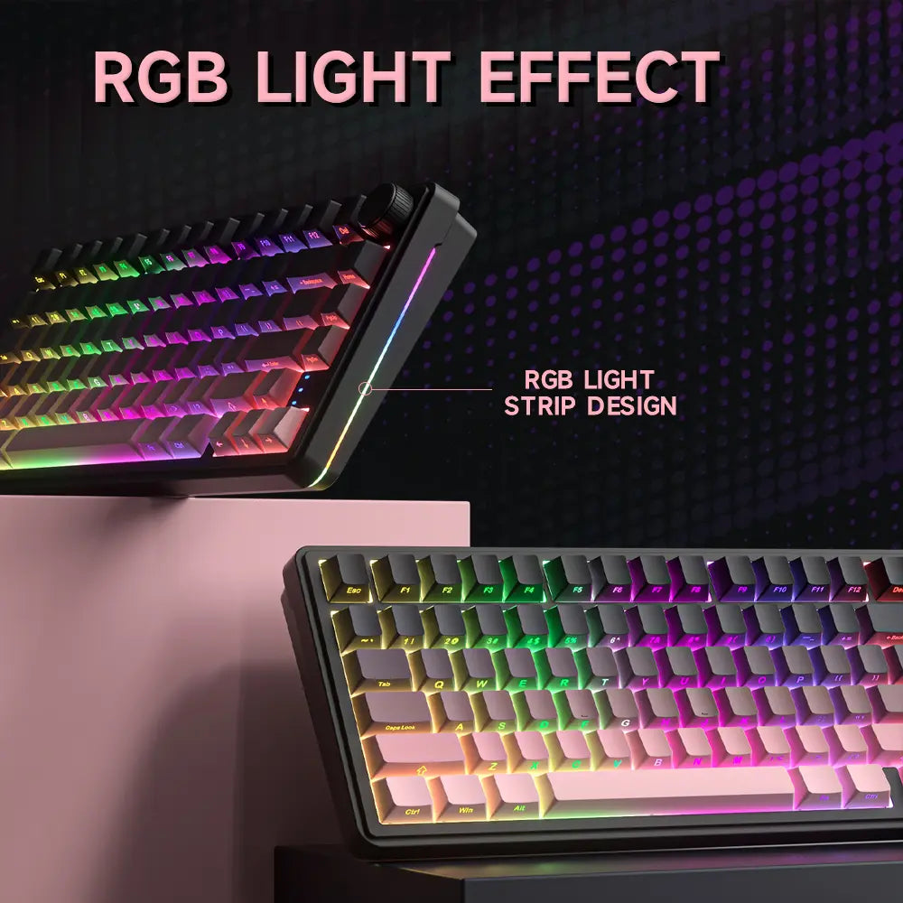 ZIFRIEND&FURYCUBE RX75 PRO Wireless Mechanical Creamy Keyboard,Tri-Mode Type-C/2.4G/Bluetooth Music Rhythm Sync RGB Backlight Keyboard,Multimode Gaming Keyboard for Gaming, Office, Career Women,Multimedia Roller Key