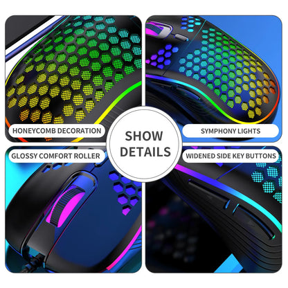 Honeycomb Wired Gaming Mouse, RGB Light with On/Off Switch, 7200 Adjustable DPI, Ergonomic Lightweight 100G Design, High Precision Optical Sensor, 6 Buttons 1.5M Cable, Compatible with PC Laptop Gamers