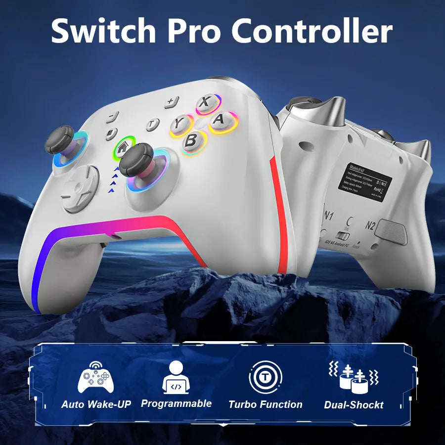 Wireless Pro Switch Controller for Switch 2/Switch/Lite/Oled,Replace for Switch Accessories Upgraded,Support PC Game Android/Ios with 7 RGB LED Lights,Built-In 800Mah Battery,Programmable, Effect Joystick.Adjustable Turbo Dual Vibration Function, Console