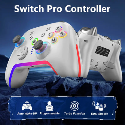 Wireless Pro Switch Controller for Switch 2/Switch/Lite/Oled,Replace for Switch Accessories Upgraded,Support PC Game Android/Ios with 7 RGB LED Lights,Built-In 800Mah Battery,Programmable, Effect Joystick.Adjustable Turbo Dual Vibration Function, Console