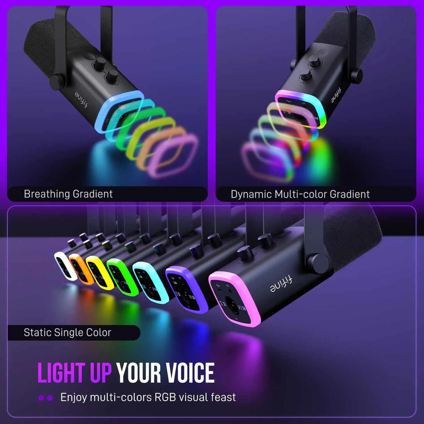 Fifine Dynamic Microphone and Gaming Headset Bundle, 3.5Mm/Usb Wired Headset for PC/PS5/PS4, USB/XLR Podcast Recording Mic with RGB, Mute Button, Real-Time Monitoring for Vocal Youtube (Fifine H9+AM8)