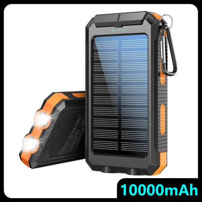 10000Mah Compact Durable Solar Power Bank - Handy Digital Device Accessories, Multi-Use Portable Charger with Dual USB-A Outputs, Flashlight, Compass, Carabiner, Waterproof Tools and Gadgets for Outdoor Activities, Android Phones