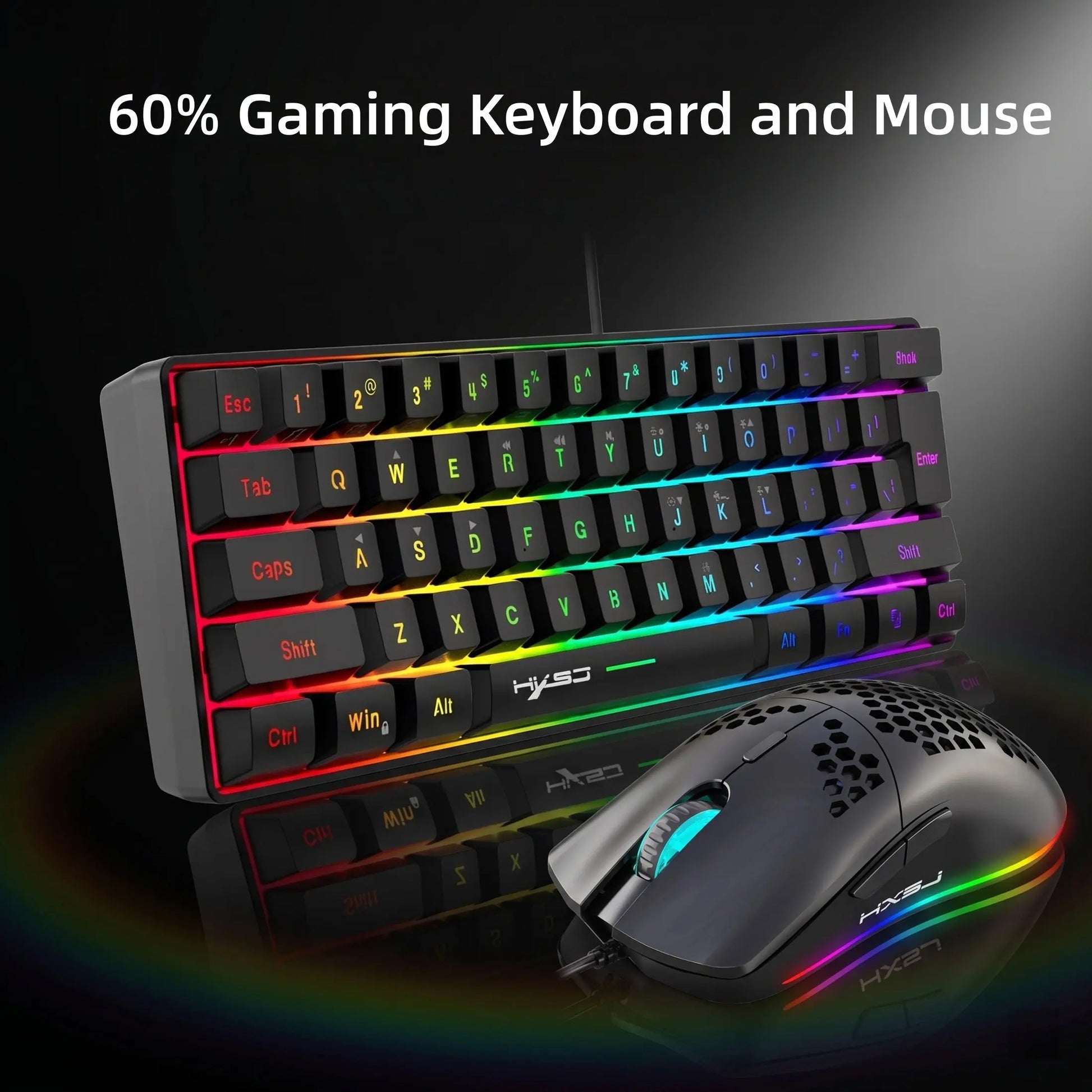 Gaming Keyboard and Mouse Combo, Gaming PC Accessories, 61 Keys, Compact RGB Wired Keyboard Mouse, Ergonomic Design, Compatible with Ps4, Xbox, PC, Laptop, MAC, Mini