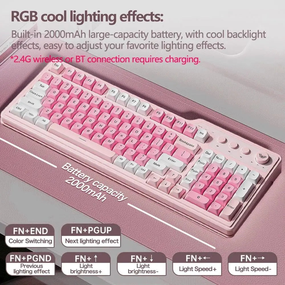 Aula Wolf Spider F3099 Three-Mode Quiet RGB Wired Keyboard, Cool RGB Lighting, Music Rhythm, Multi-Function Knobs, Ergonomic Design, Long Battery Life