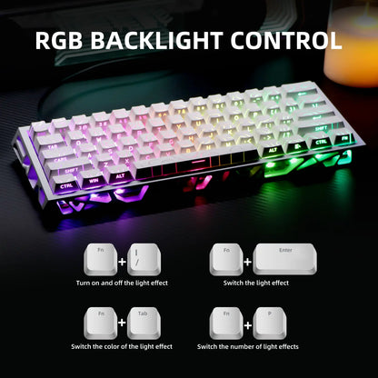 61-Key Gaming Keyboard — Desktop Setup: Gradient Color Scheme, Hot-Swappable Hollow Design, RGB Backlighting, Ultra-Compact Wired Design, Red Switches, Compatible with Windows/Macos, Suitable for Office and Gaming