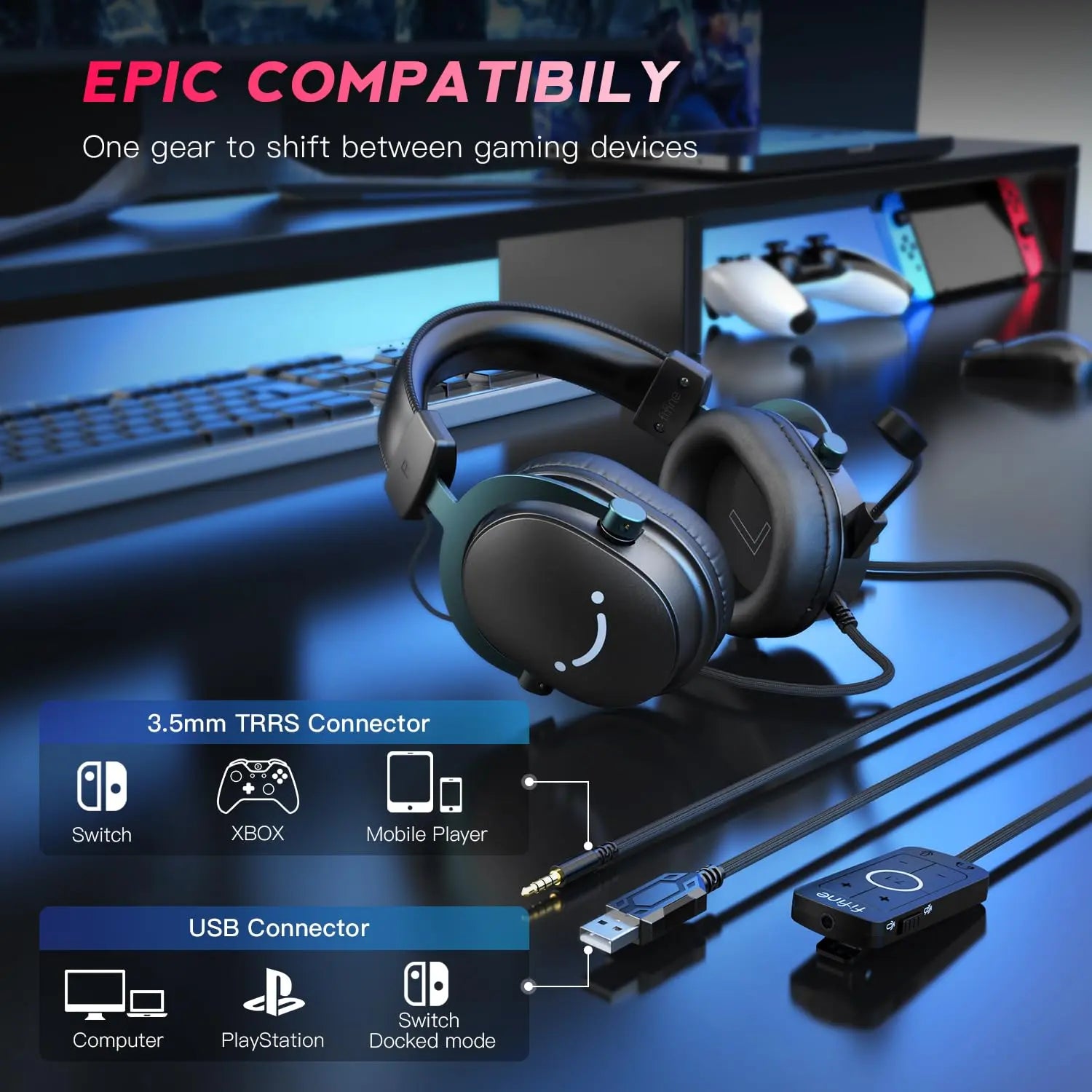 Fifine Dynamic Microphone and Gaming Headset Bundle, 3.5Mm/Usb Wired Headset for PC/PS5/PS4, USB/XLR Podcast Recording Mic with RGB, Mute Button, Real-Time Monitoring for Vocal Youtube (Fifine H9+AM8)