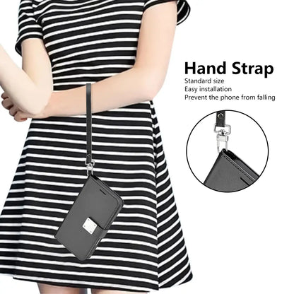 Premium Synthetic Leather Bi-Fold Wallet Case with Strap for Apple iPhone 16 - Stylish Credit Card Holder and Stand