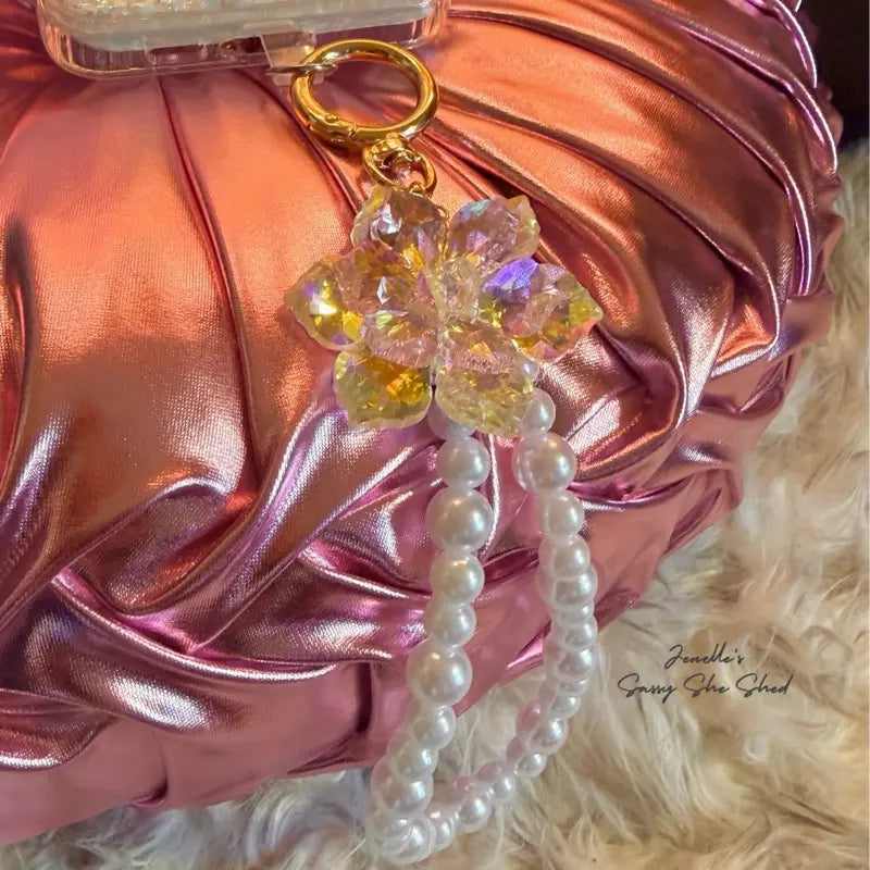 Elegant Crystal Lotus Pearl Phone Wristlet - Chic Fashion Accessory for Every Occasion