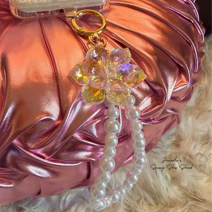 Elegant Crystal Lotus Pearl Phone Wristlet - Chic Fashion Accessory for Every Occasion