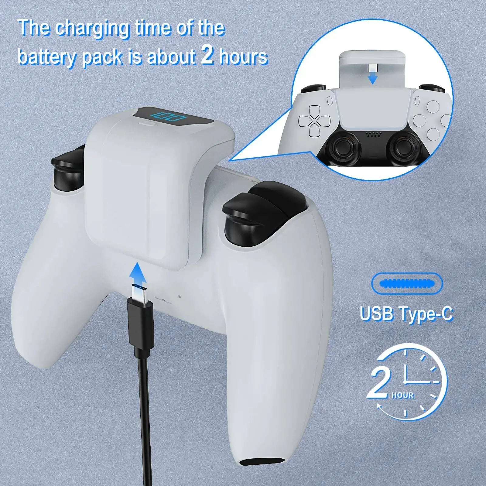 Dual Charge Station for PS5 Video Game Controllers, 1800Mah Battery-Powered Rechargeable Battery, Durable Back Clip, Hassle-Free Storage, Extended Gaming Devices, Essential Gaming Accessory, Controller Charge Station, Gaming Accessories