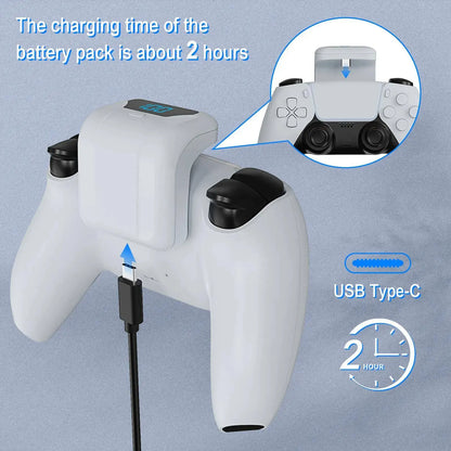 Dual Charge Station for PS5 Video Game Controllers, 1800Mah Battery-Powered Rechargeable Battery, Durable Back Clip, Hassle-Free Storage, Extended Gaming Devices, Essential Gaming Accessory, Controller Charge Station, Gaming Accessories