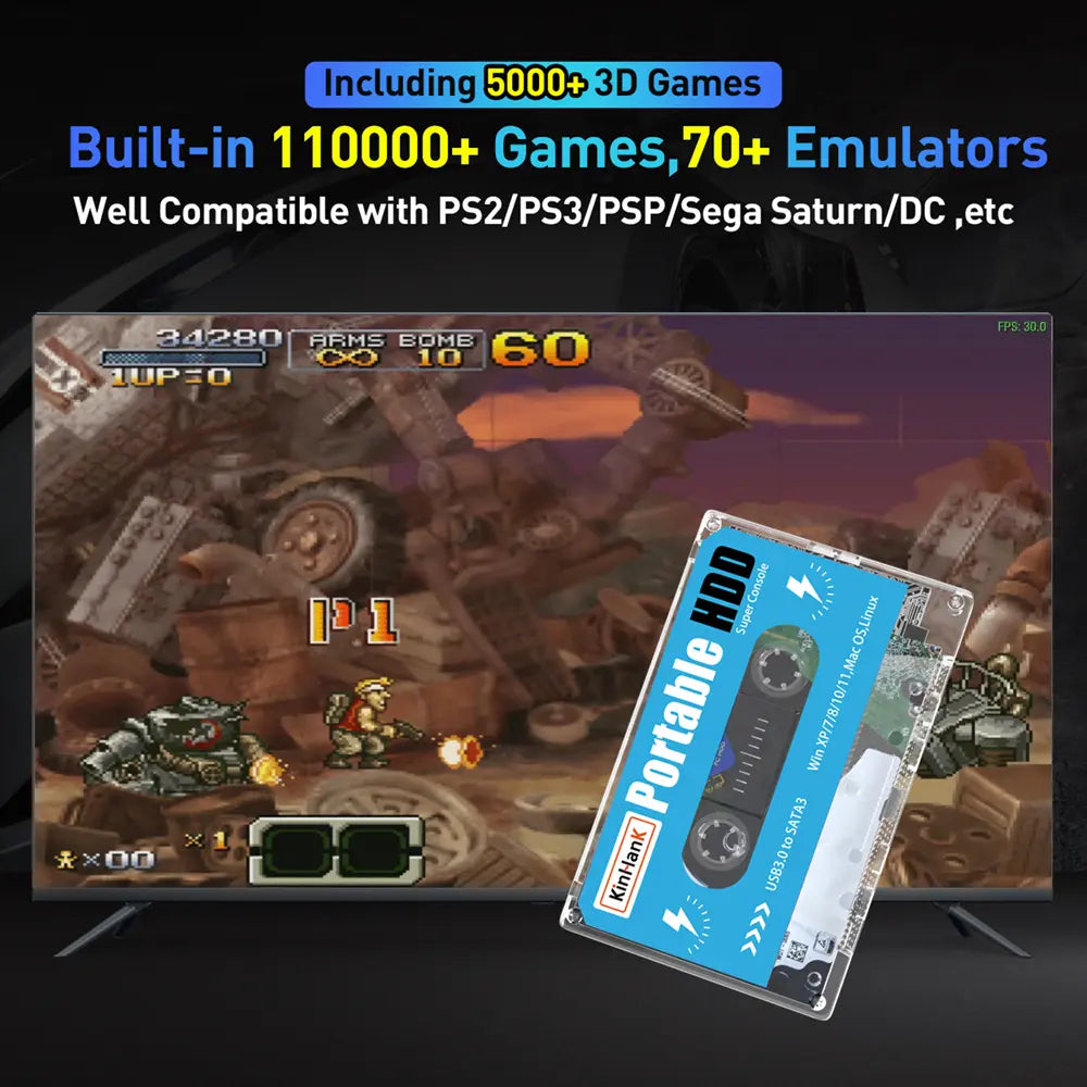 KINHANK 500GB Retro Gaming Hard Drive with 100,000 Games and 70 Emulators - Plug and Play Solution
