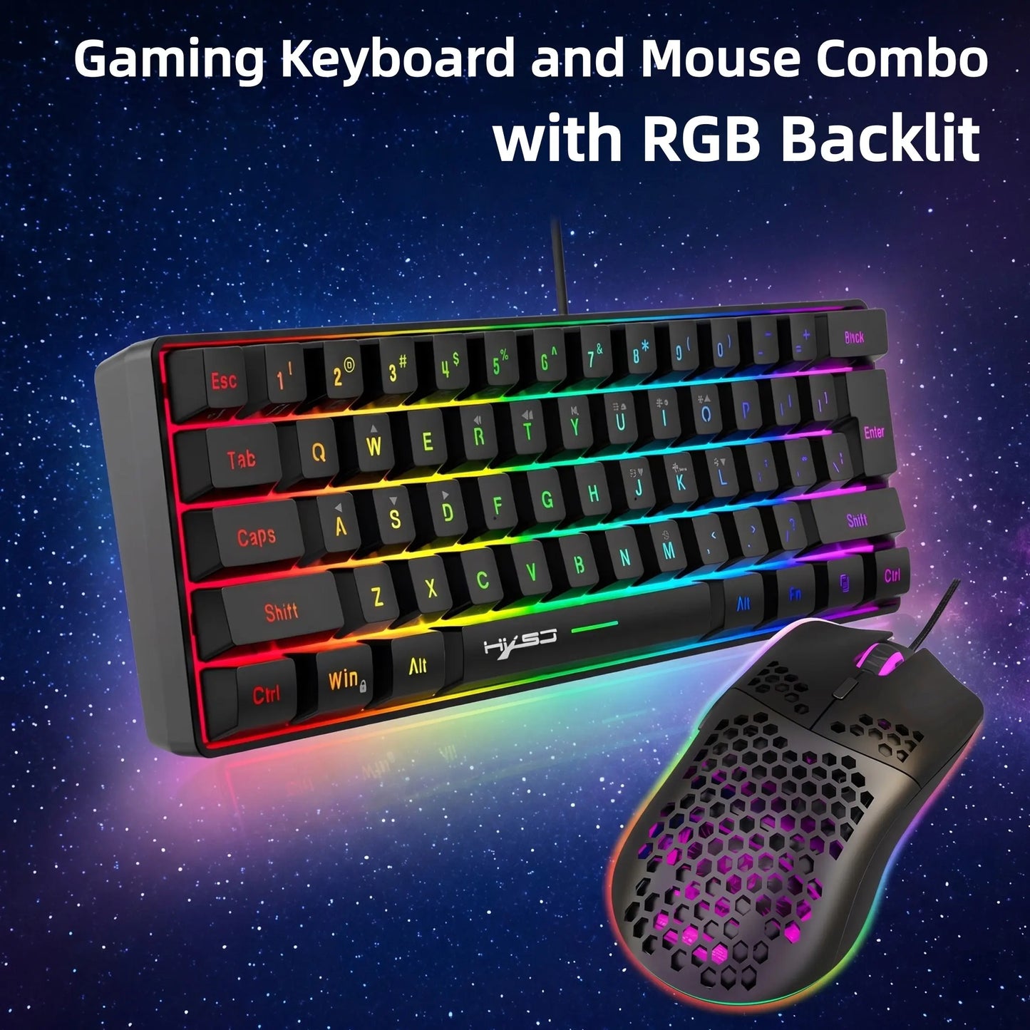 Gaming Keyboard and Mouse Combo, Gaming PC Accessories, 61 Keys, Compact RGB Wired Keyboard Mouse, Ergonomic Design, Compatible with Ps4, Xbox, PC, Laptop, MAC, Mini