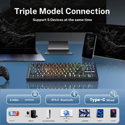 ZORNHER ZH870 80% BT5.0 Wireless Mechanical Creamy Keyboard, Hot Swappable Linear Switches, RGB Lighting, 2.4Ghz/Usb C Connectivity, Spider Web IMD PC Keycaps, Keyboards for Gaming, Gaming PC Accessories Color Backlight Keyboard Computer Game Hardware Tik