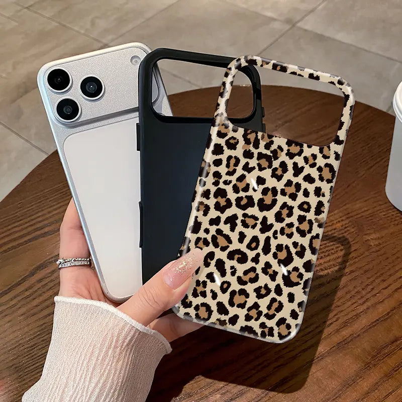 2-In-1 Anti-Scratch Silicone Phone Case for Iphone 17/16/15/14/13/12/11 Pro Max plus Air E, Neutral Leopard Print Glossy TPU Cover with Shock-Absorbing Bumper, Ios-Fitting Protection Accessory for Iphone Series, Accessories, Shockproof