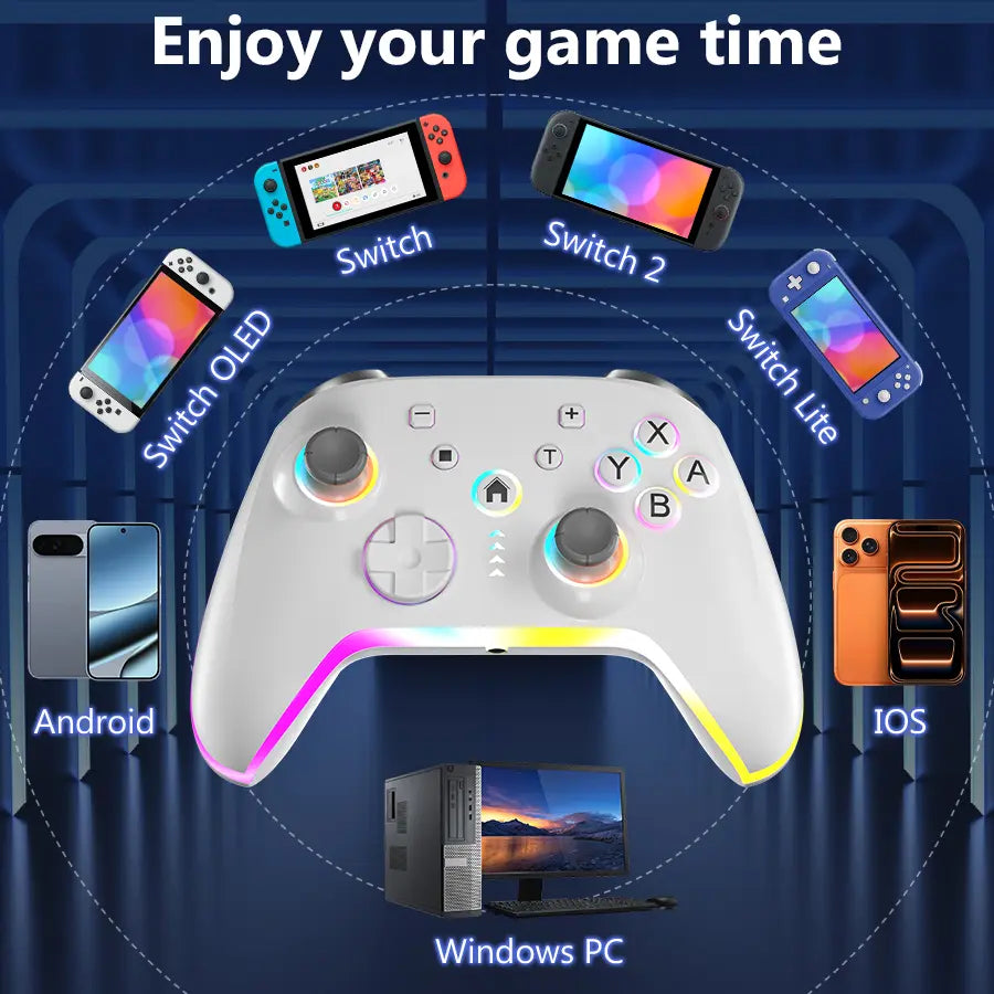 Wireless Pro Switch Controller for Switch 2/Switch/Lite/Oled,Replace for Switch Accessories Upgraded,Support PC Game Android/Ios with 7 RGB LED Lights,Built-In 800Mah Battery,Programmable, Effect Joystick.Adjustable Turbo Dual Vibration Function, Console