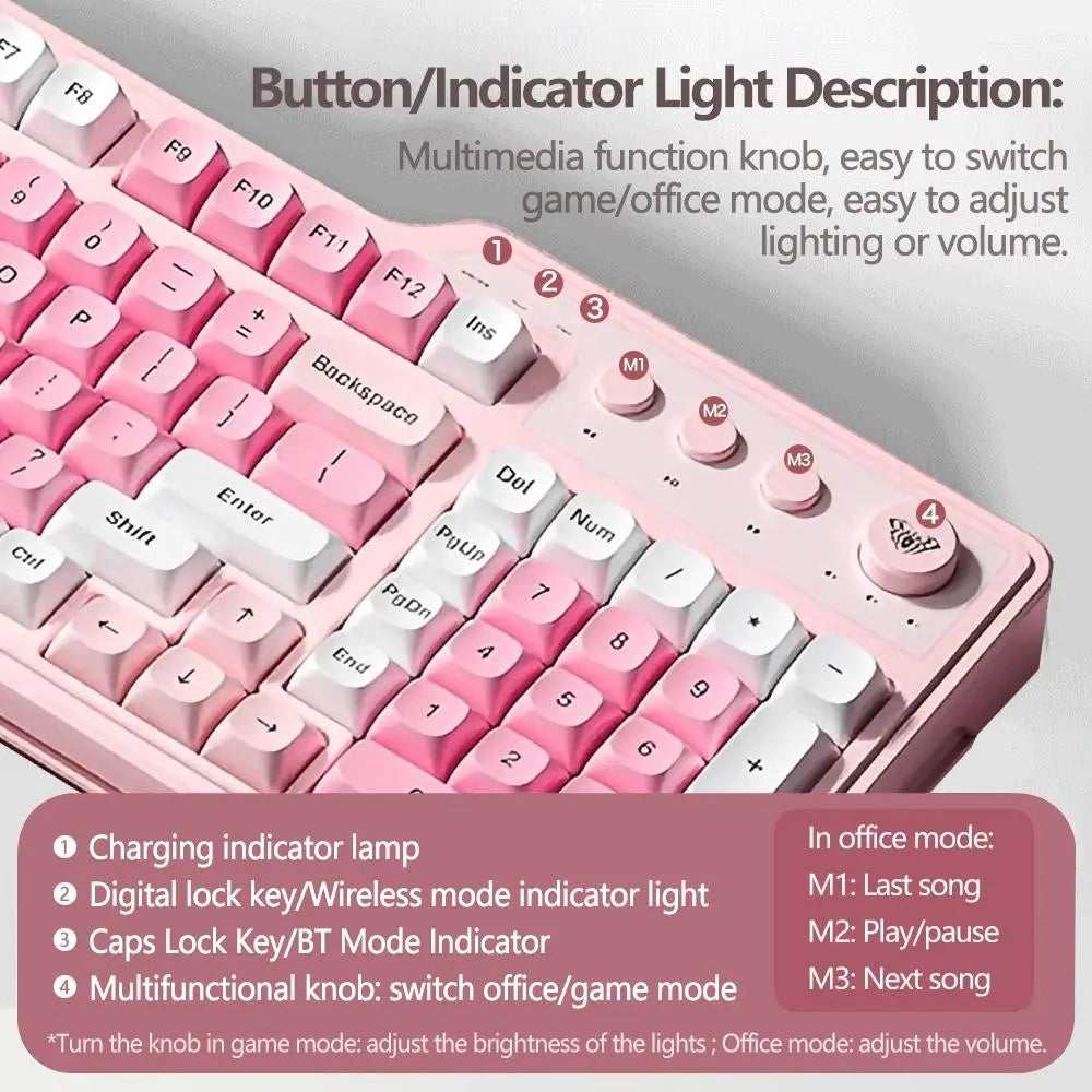 Aula Wolf Spider F3099 Three-Mode Quiet RGB Wired Keyboard, Cool RGB Lighting, Music Rhythm, Multi-Function Knobs, Ergonomic Design, Long Battery Life