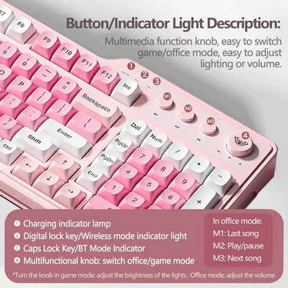 Aula Wolf Spider F3099 Three-Mode Quiet RGB Wired Keyboard, Cool RGB Lighting, Music Rhythm, Multi-Function Knobs, Ergonomic Design, Long Battery Life