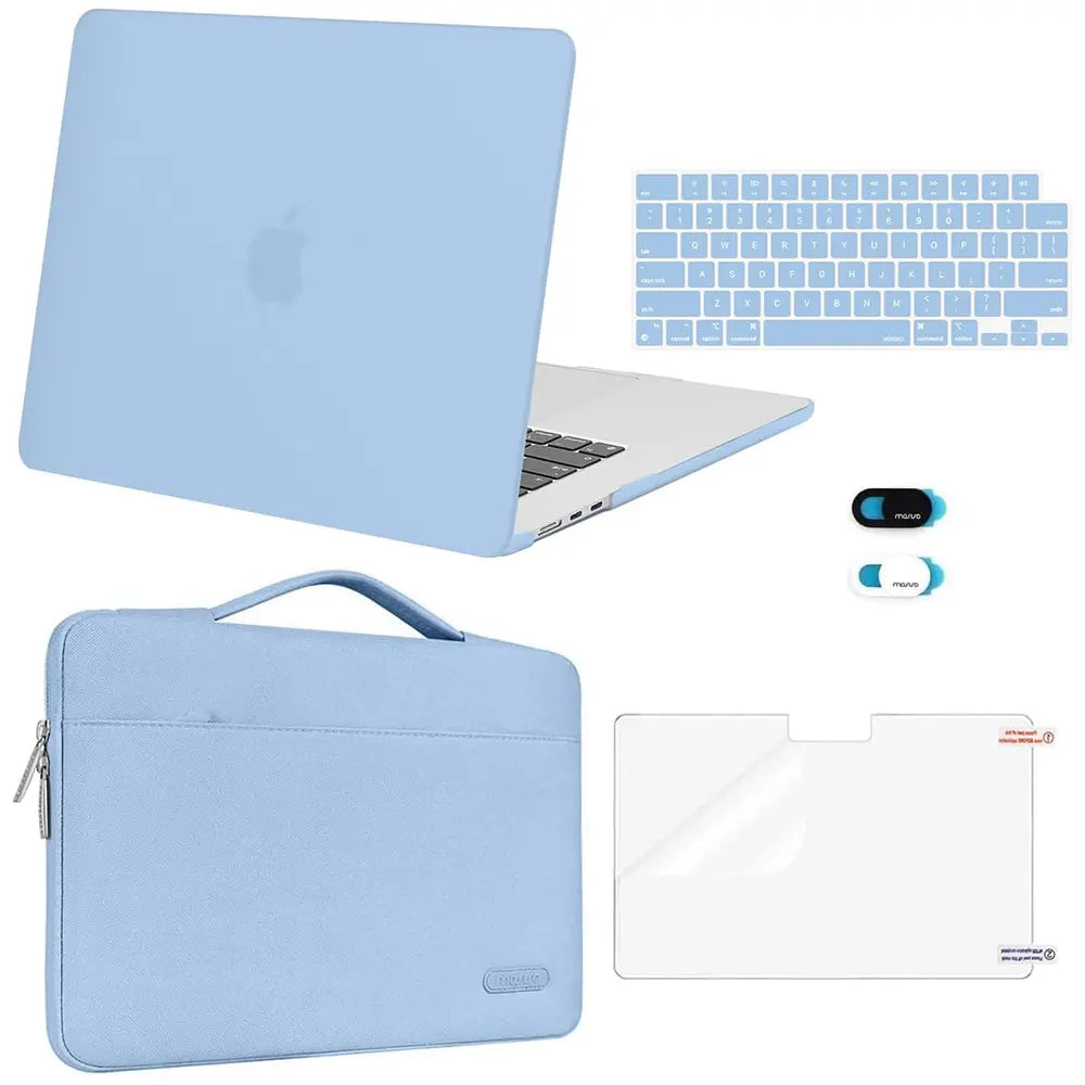 MOSISO Compatible with Macbook Air 15 Inch Case M5 2026 M4 2025 M3 M2 2024 2023 A3448 A3241 A3114 A2941,Protective Hard Shell&Carrying Sleeve Bag&Keyboard Cover&Webcam Cover&Screenfilm, School, Commuting, Daily Protection, Screen Protector, Plastic, Polyc