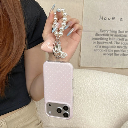 Creative Fashion Double-Layer Half-Wrapped Shockproof Durable TPU Protective Case, Shockproof Smartphone Accessories, Solid Polka Dot Pattern with Cute Heart Charm, Ideal Gift for Girls, 3 Colors for Iphone 17 Pro Max