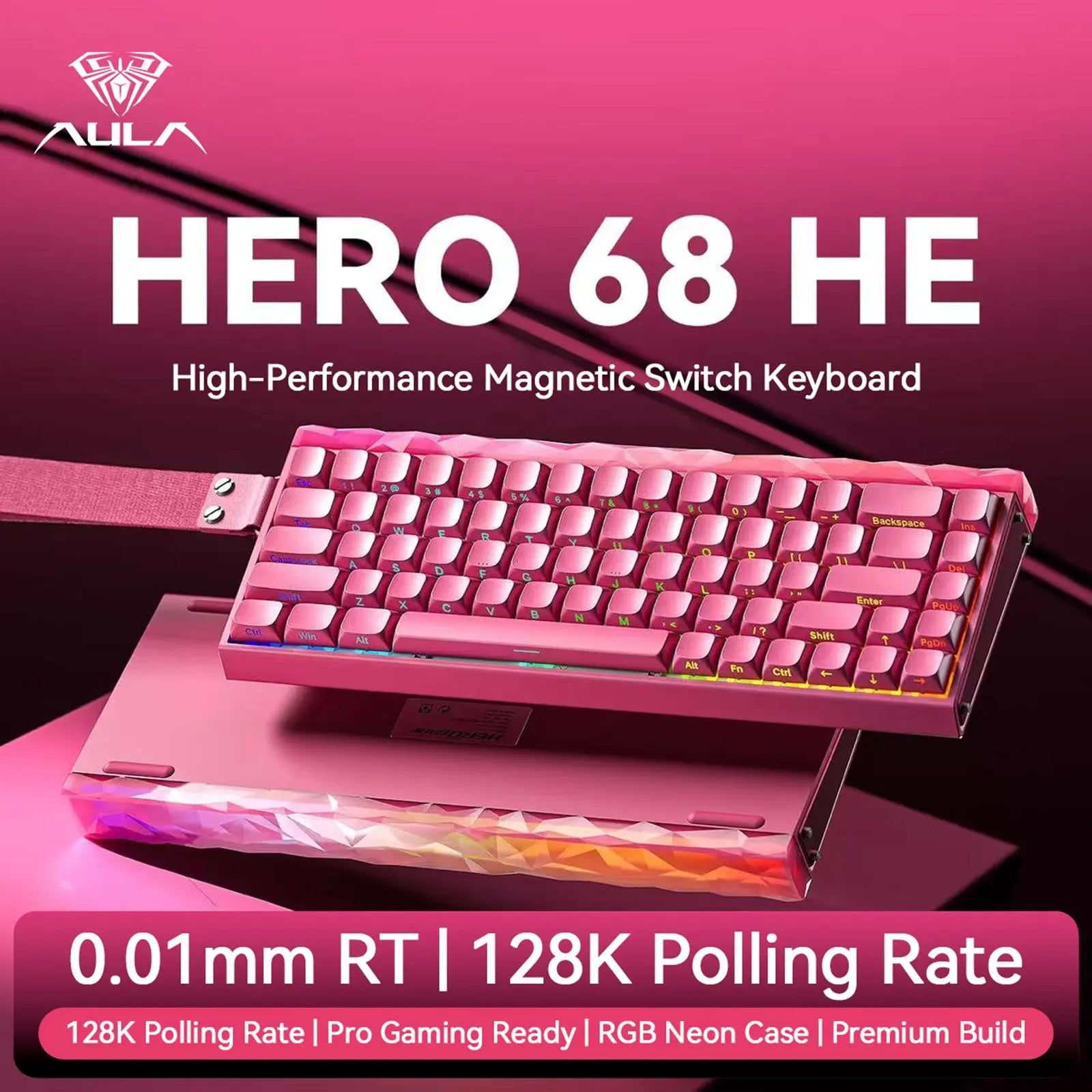 [New]Aula Hero 68 Wired Hall Effect Magnetic Switch Mechanical Gaming Keyboard, Tri-Mode Side Engraved Keycap 65% Layout,Rt 0.01, Extreme Response, RGB Backlit, Web Driver, 8K Returns, Hot Swappable E-Sport Gaming Accessories PC Accessories Computer Perip