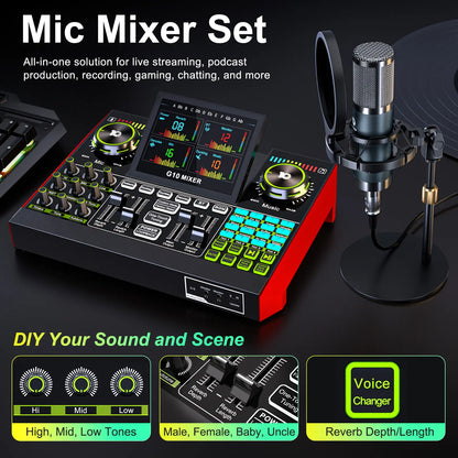 AY LIVE P15 Tenlamp G10-P15 Professional Sound Card Kit with Custom Sound Effects and Condenser Microphone for Live Streaming, Gaming, Vocals, Podcasting, Featuring 2-Stage Noise Cancellation and Computer Audio Mixer (Available as Single Card or Bundle)