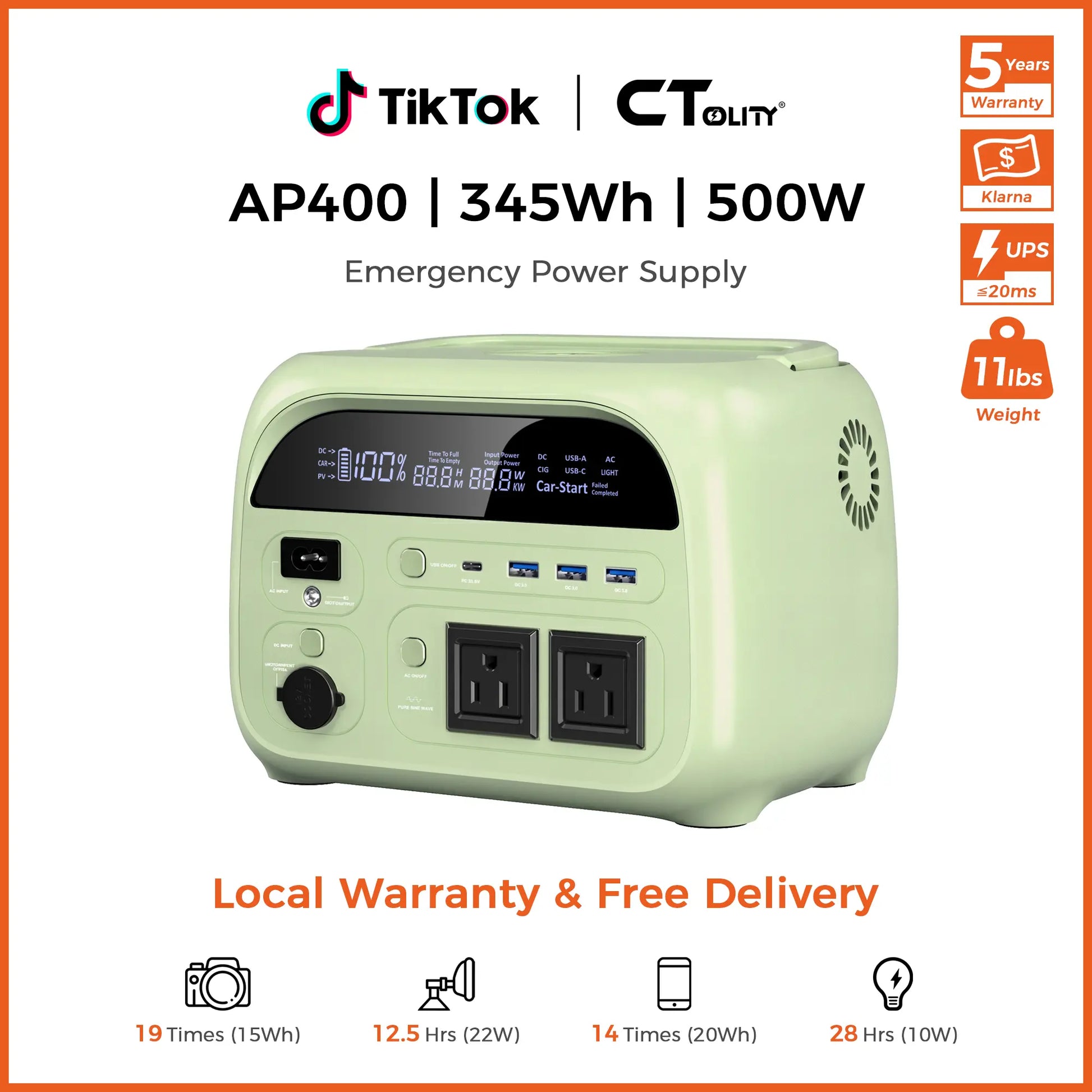[Summerfinds]Ctolity AP400 Soft Pink 500W 346Wh Portable Power Station Solar Generator - Fast-Charging Backup Battery for Home Emergencies, Camping, Phone Power Needs,Back to School Tiktokshopbacktoschool,Back to School,Back to School Haul