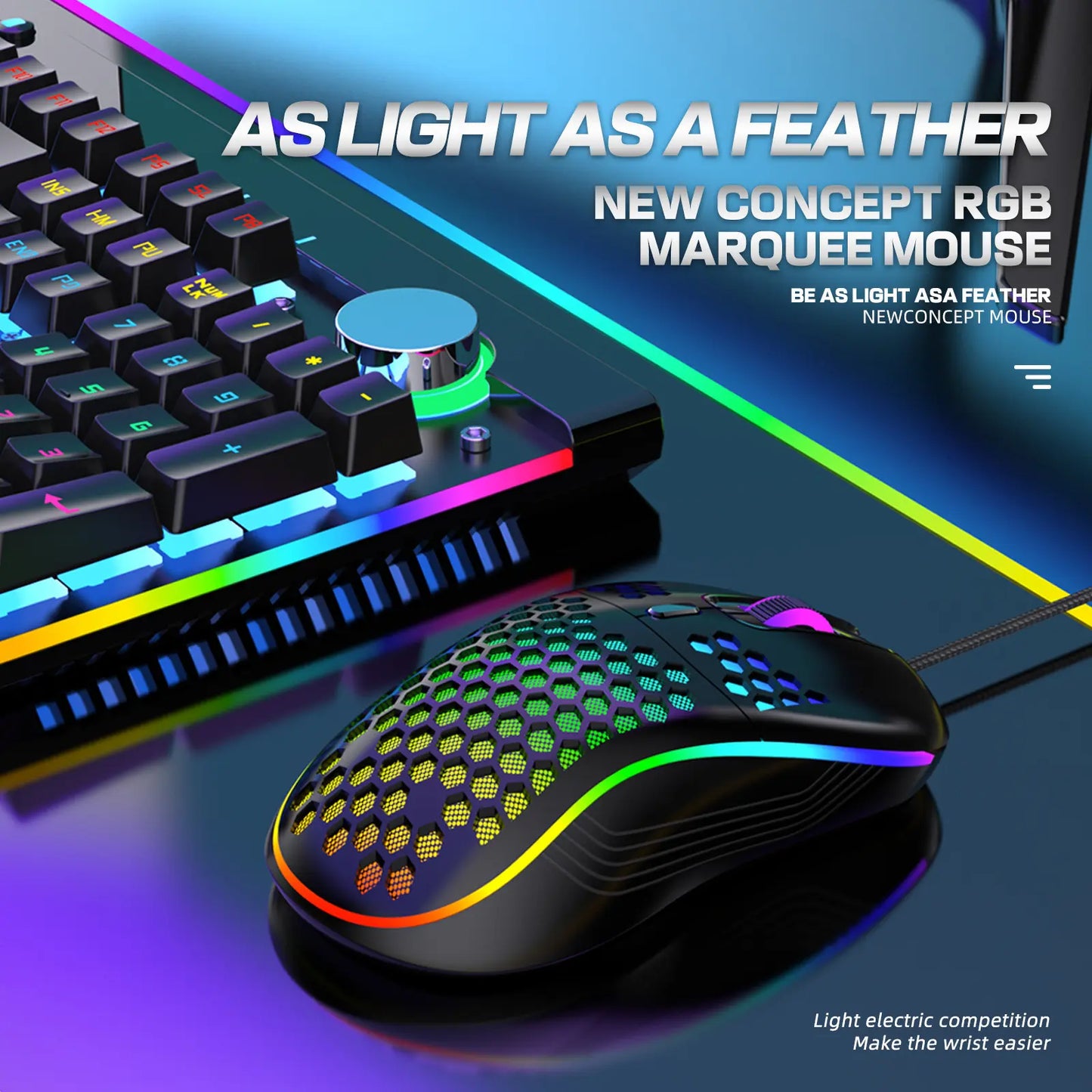 Honeycomb Wired Gaming Mouse, RGB Light with On/Off Switch, 7200 Adjustable DPI, Ergonomic Lightweight 100G Design, High Precision Optical Sensor, 6 Buttons 1.5M Cable, Compatible with PC Laptop Gamers