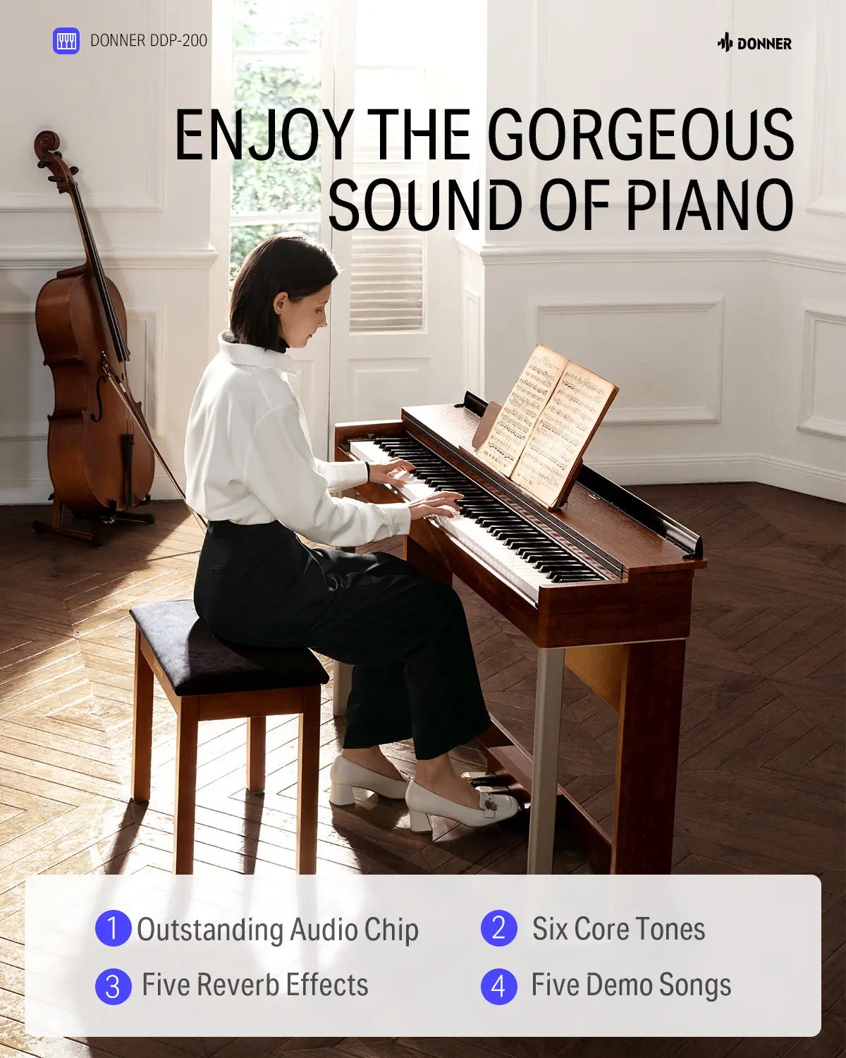 Donner DDP-200 Slim 88-Key Digital Piano - Professional Weighted Keyboard with LCD Screen & 12-Month Support