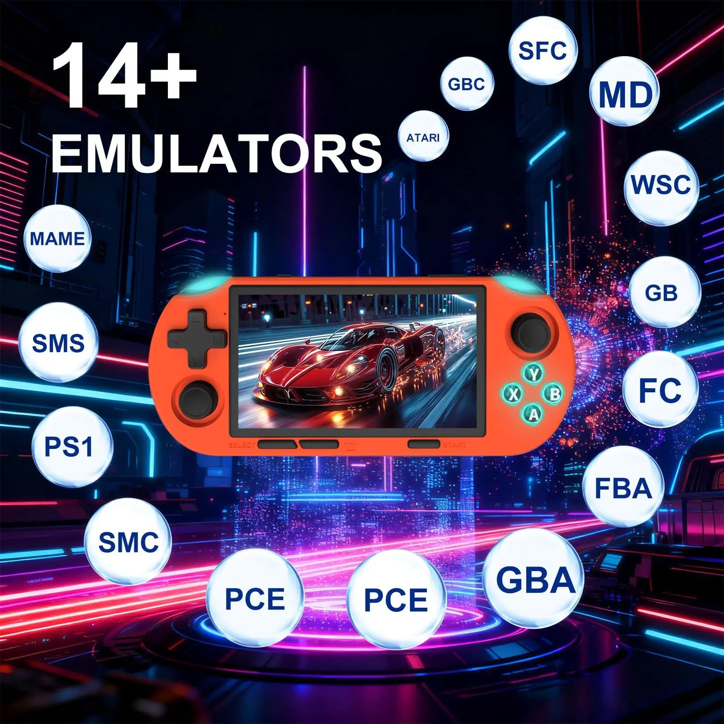 YLW ANS16 Handheld Retro Gaming Console, 4.5-Inch Lps Screen Gaming Console, Wireless Mini Portable Gaming Console, Built-In 64GB Memory Card, Gift Gaming Console, Gaming Peripherals with 16,000+ Games and 14+ Emulators, Pocket Game Player Rechargeable
