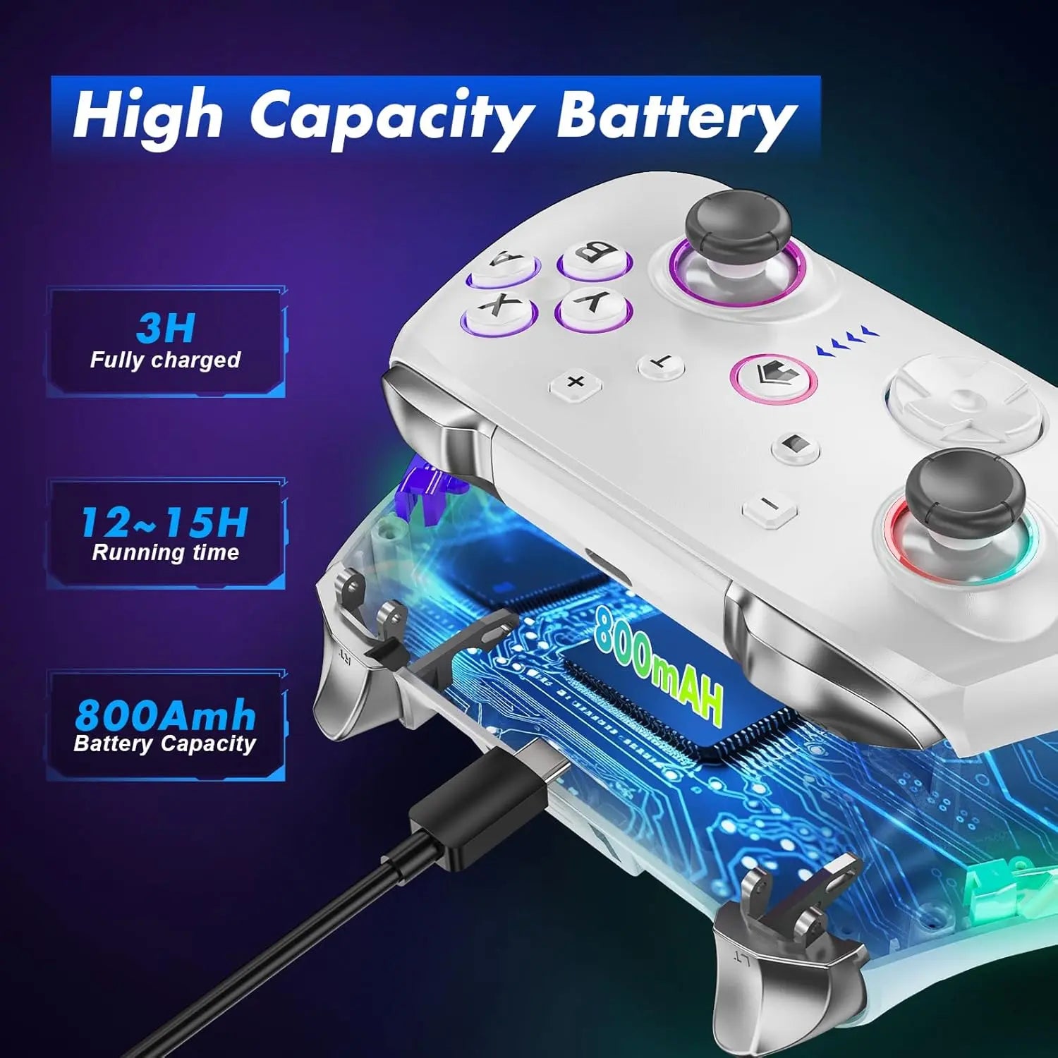 Wireless Pro Switch Controller for Switch 2/Switch/Lite/Oled,Replace for Switch Accessories Upgraded,Support PC Game Android/Ios with 7 RGB LED Lights,Built-In 800Mah Battery,Programmable, Effect Joystick.Adjustable Turbo Dual Vibration Function, Console