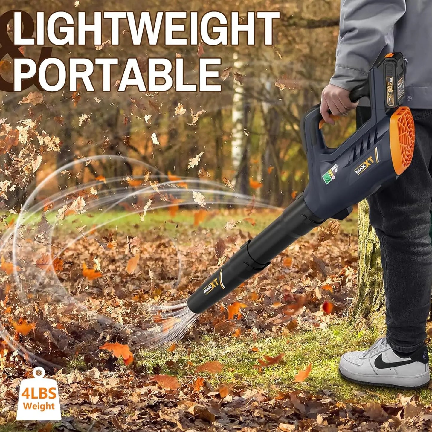 MAXXT 20V Cordless Brushless Motor Leaf Blower - 360CFM, 200MPH Max Speed, 3-Speed Adjustable, 2.0Ah Battery, 30-Minute Runtime, Portable Handheld Electric Tool for Garden, Outdoor Surfaces Cleaning Power Tool Heavy Duty