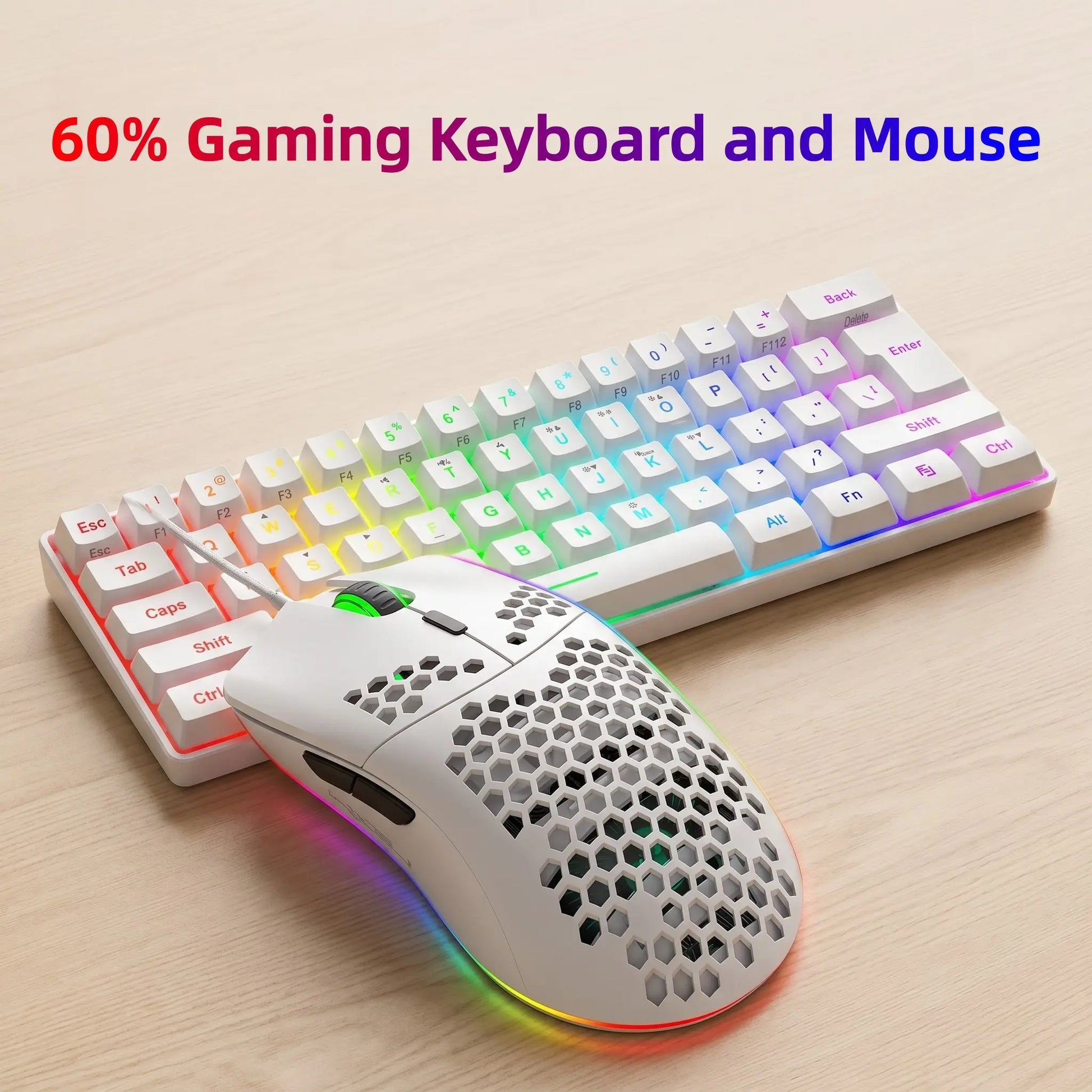 Gaming Keyboard and Mouse Combo, Gaming PC Accessories, 61 Keys, Compact RGB Wired Keyboard Mouse, Ergonomic Design, Compatible with Ps4, Xbox, PC, Laptop, MAC, Mini