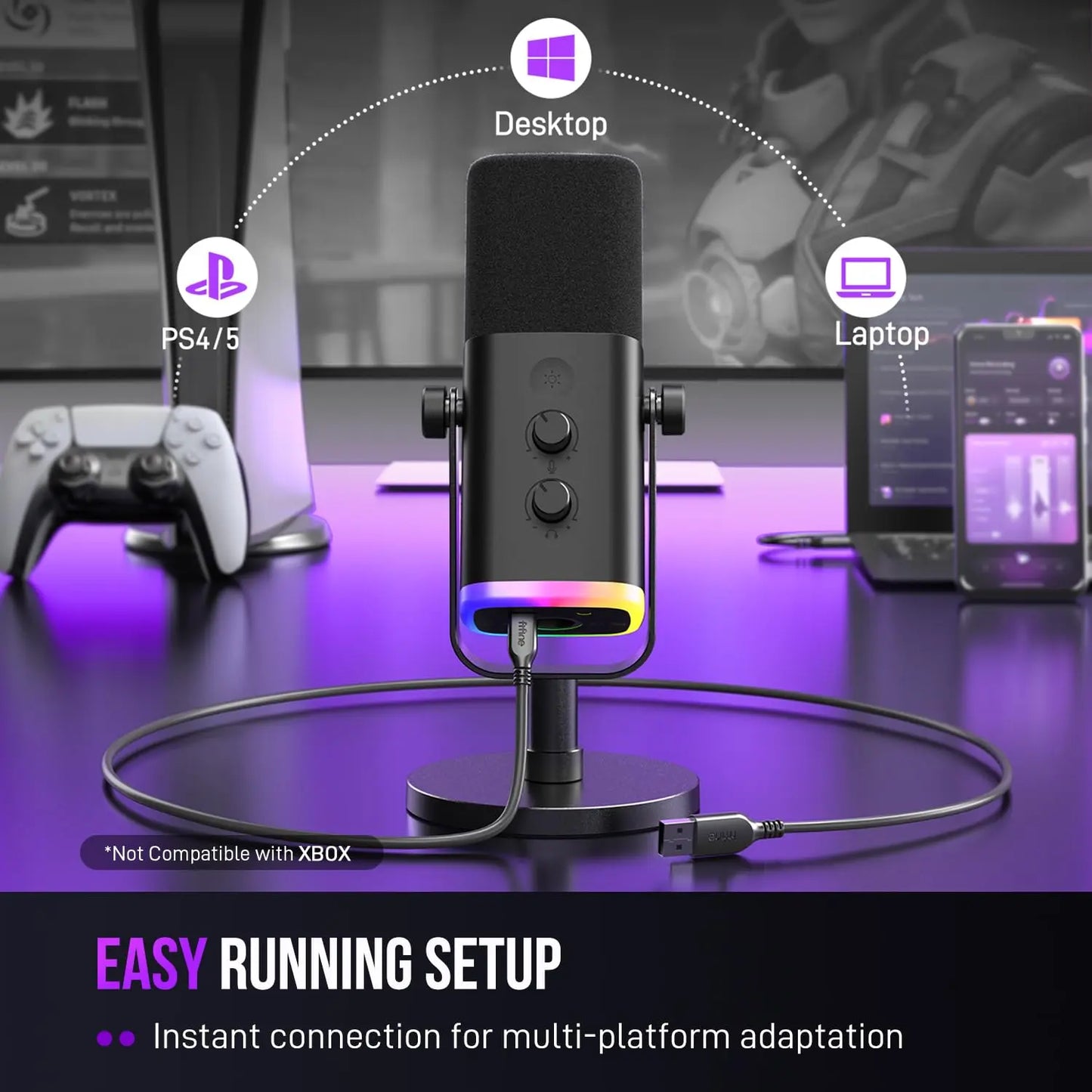 Fifine Dynamic Microphone and Gaming Headset Bundle, 3.5Mm/Usb Wired Headset for PC/PS5/PS4, USB/XLR Podcast Recording Mic with RGB, Mute Button, Real-Time Monitoring for Vocal Youtube (Fifine H9+AM8)