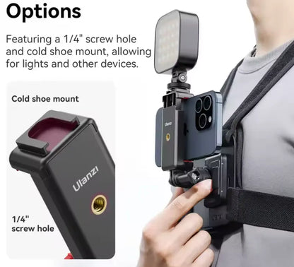 Adjustable Chest Mount Strap for Camera Phones - Secure Action Camera Holder with Clips