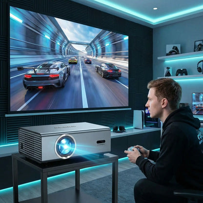 4K Smart Portable Projector, Summerwins Wifi 6 & Bluetooth 5.3 Projector with Auto Keystone Correction, Electric Focus, Built-In Speaker for Home Theater, Outdoor Movies & Gaming