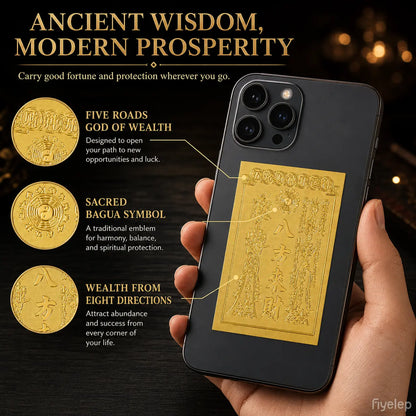 3D Metallic Gold-Tone Fengshui Talisman Sticker - Attract Wealth & Abundance for Mobile Phone Cases (4.4x6.6cm) - Stylish Coastal Sohochic Accessory