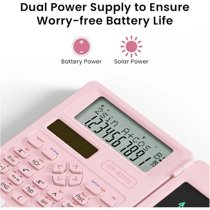 Plastic Scientific Calculator Cute, 82MS Foldable 2-Line Display, 240-Functions Solar & Battery Powered, Portable Notepad-Included School Supply for Middle-High School Students (Party Bag for Kids) Gifts