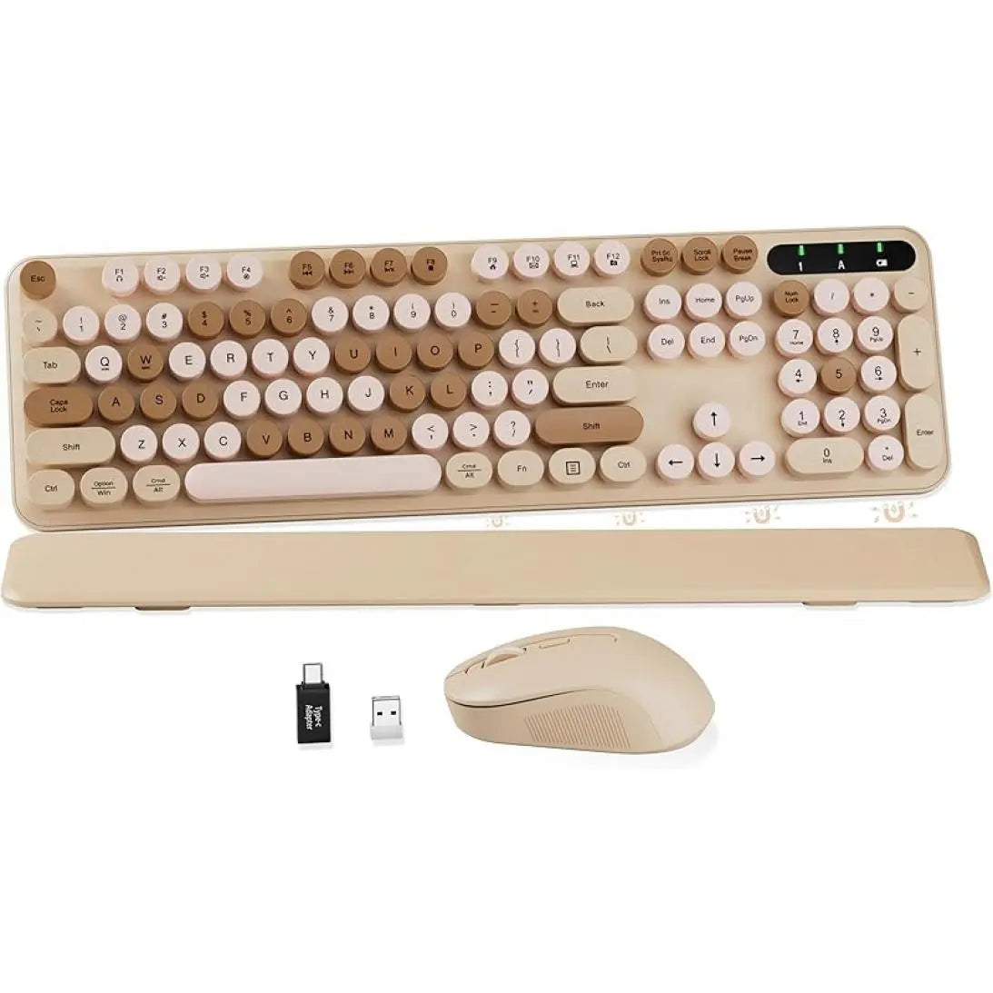 Chic Retro Wireless Keyboard and Mouse Combo - Colorful Round Keycaps, Comfortable Wrist Rest, Sleep Mode, and Multi-OS Compatibility for Mac/Windows (Pink)