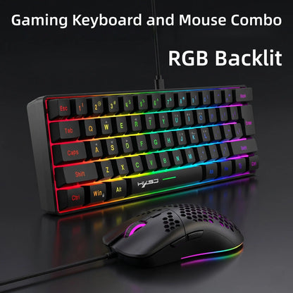 Gaming Keyboard and Mouse Combo, Gaming PC Accessories, 61 Keys, Compact RGB Wired Keyboard Mouse, Ergonomic Design, Compatible with Ps4, Xbox, PC, Laptop, MAC, Mini