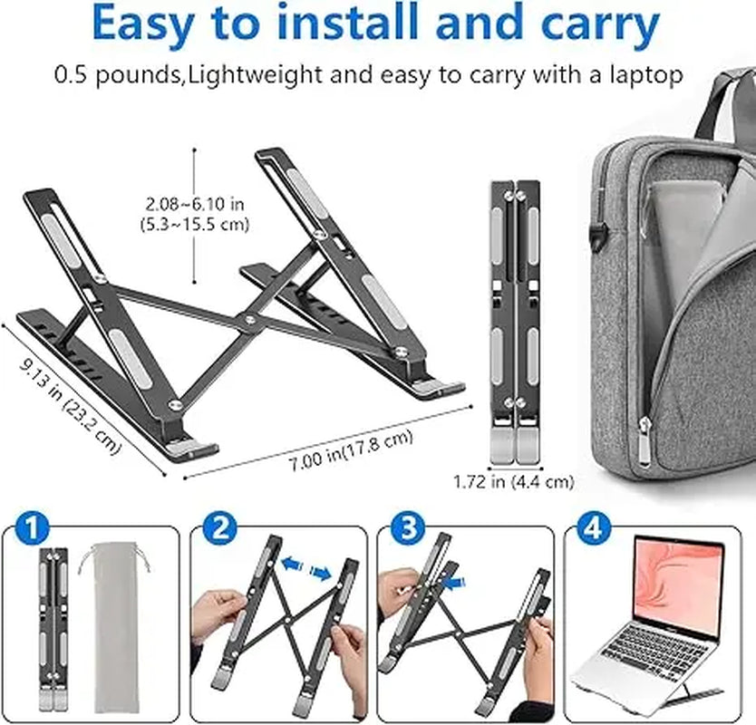 Laptop Stand for Desk – 7-Level Adjustable Ergonomic Laptop Riser with Storage Bag | Fits 10"–16" Macbook Air/Pro, HP, Dell, Lenovo & More