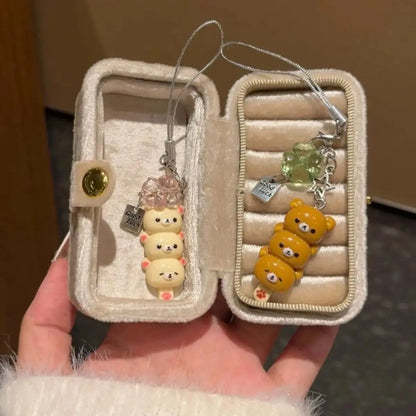 Kawaii Bear Phone Charm Pendant - Anime-Inspired Keychain Accessories for Keys, School Bags, iPhone 17 Pro Max, and AirPods